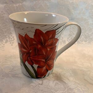 Winter Cheer Mug Fine Porcelain 222 Fifth Holiday Christmas Tree Bird Flower